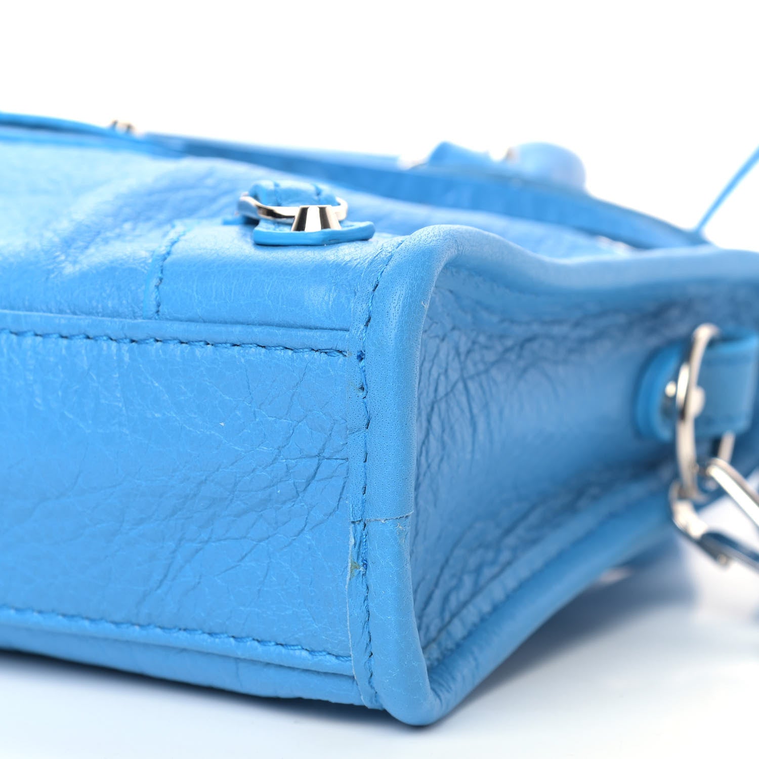 Balenciaga Agneau Classic Silver Hardware Nano City Logo Strap Bleu Turquoise Black 9 of 10