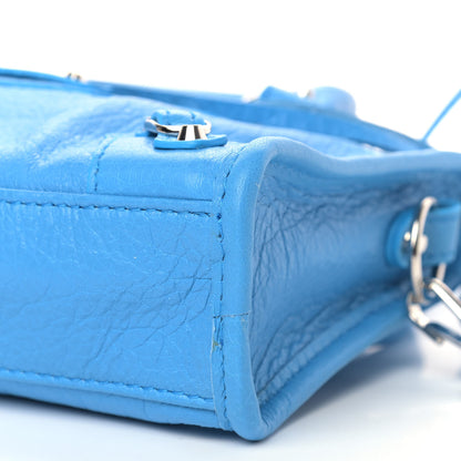 Balenciaga Agneau Classic Silver Hardware Nano City Logo Strap Bleu Turquoise Black 9 of 10