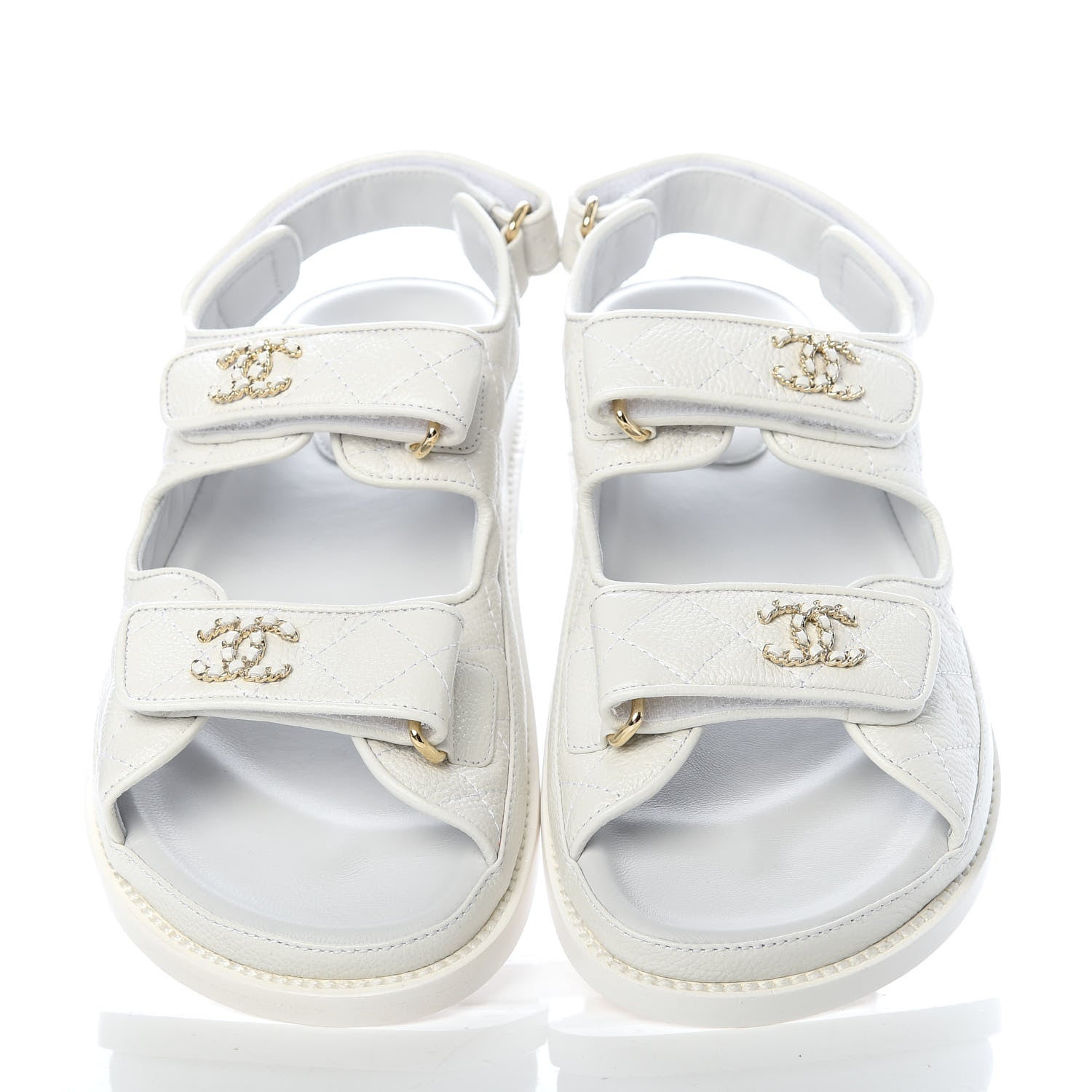 Chanel Grained Calfskin Velcro Dad Sandals 37 White 5 of 11