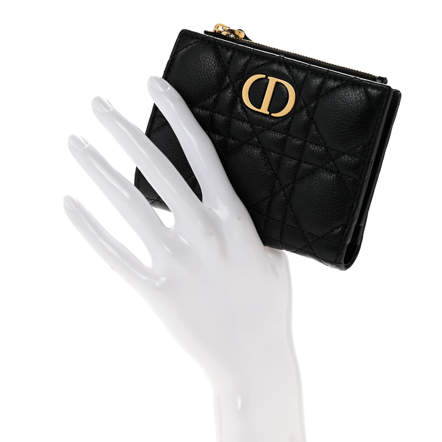 Christian Dior Grained Calfskin Supple Cannage Caro Dahlia Wallet Black 2 of 9