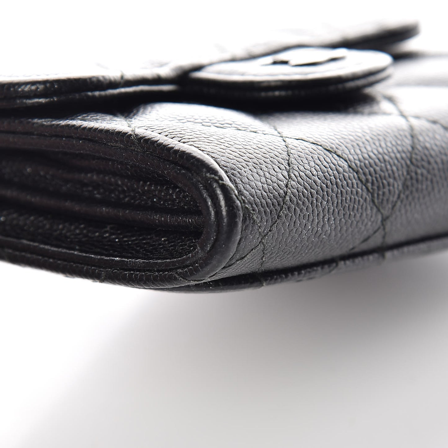 Caviar Quilted Flap Card Holder Wallet Black