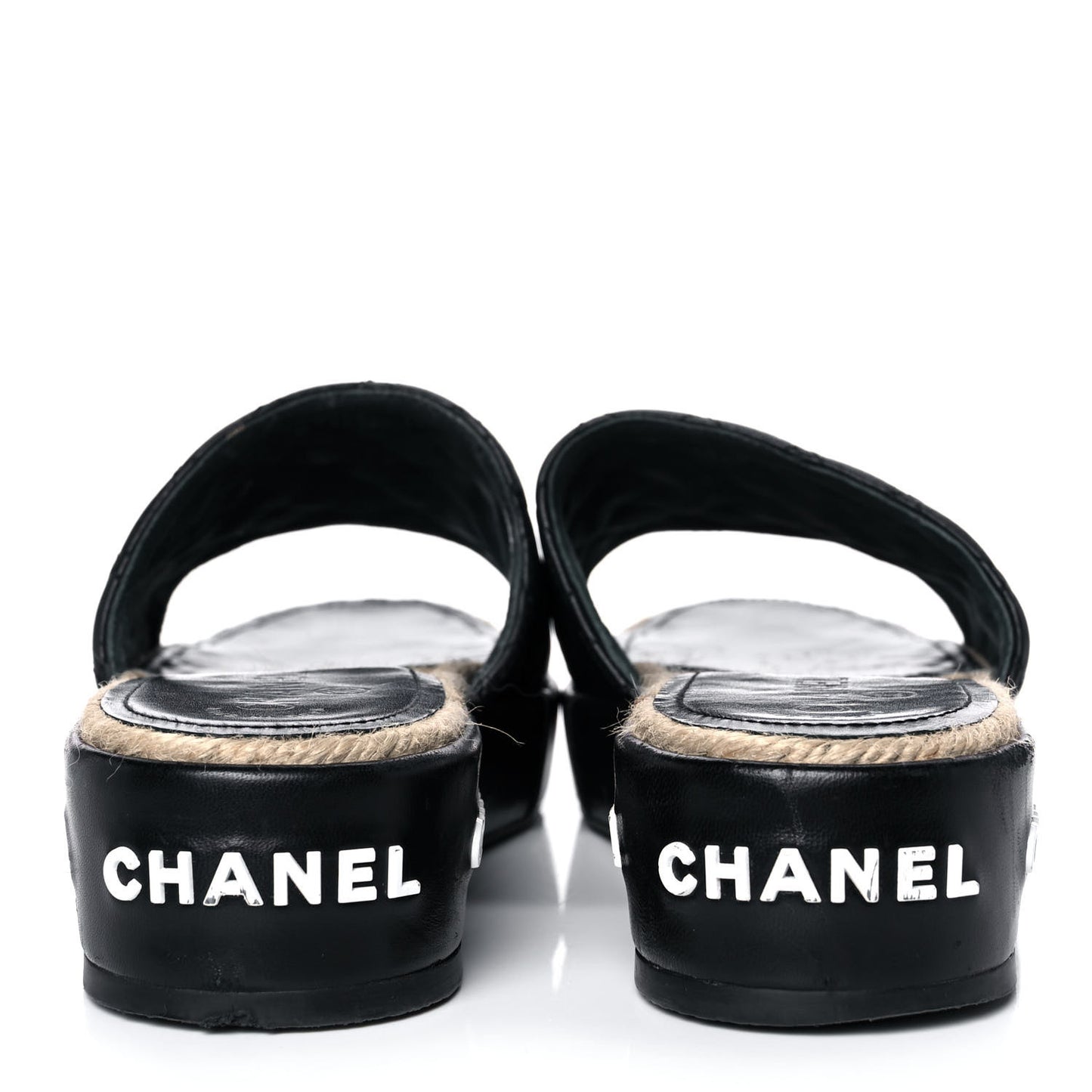 Lambskin Quilted CC Espadrille Slip On Sandals 39 Black