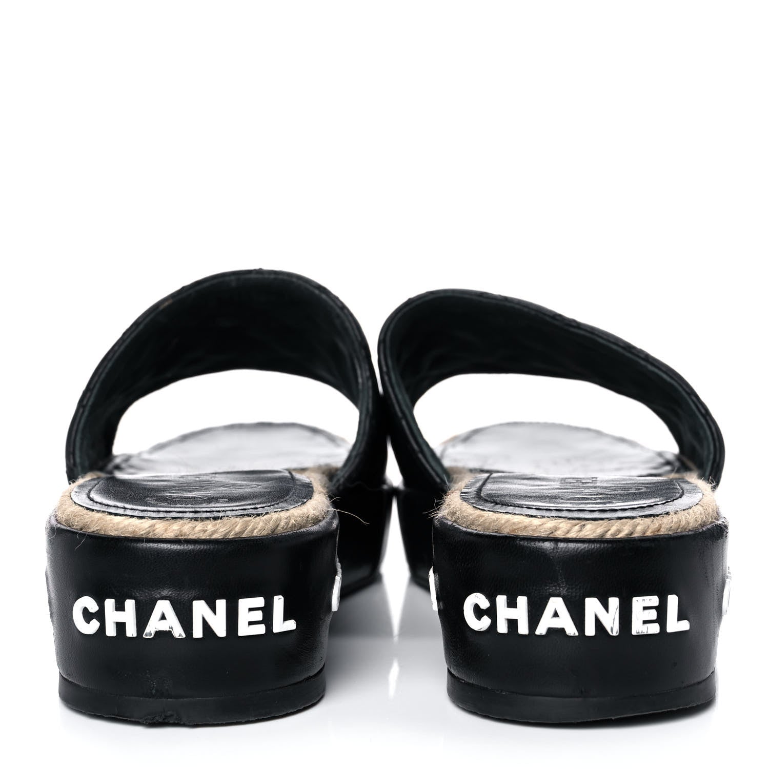 Chanel Lambskin Quilted CC Espadrille Slip On Sandals 39 Black 5 of 11