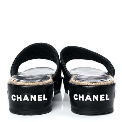 Chanel Lambskin Quilted CC Espadrille Slip On Sandals 39 Black 5 of 11