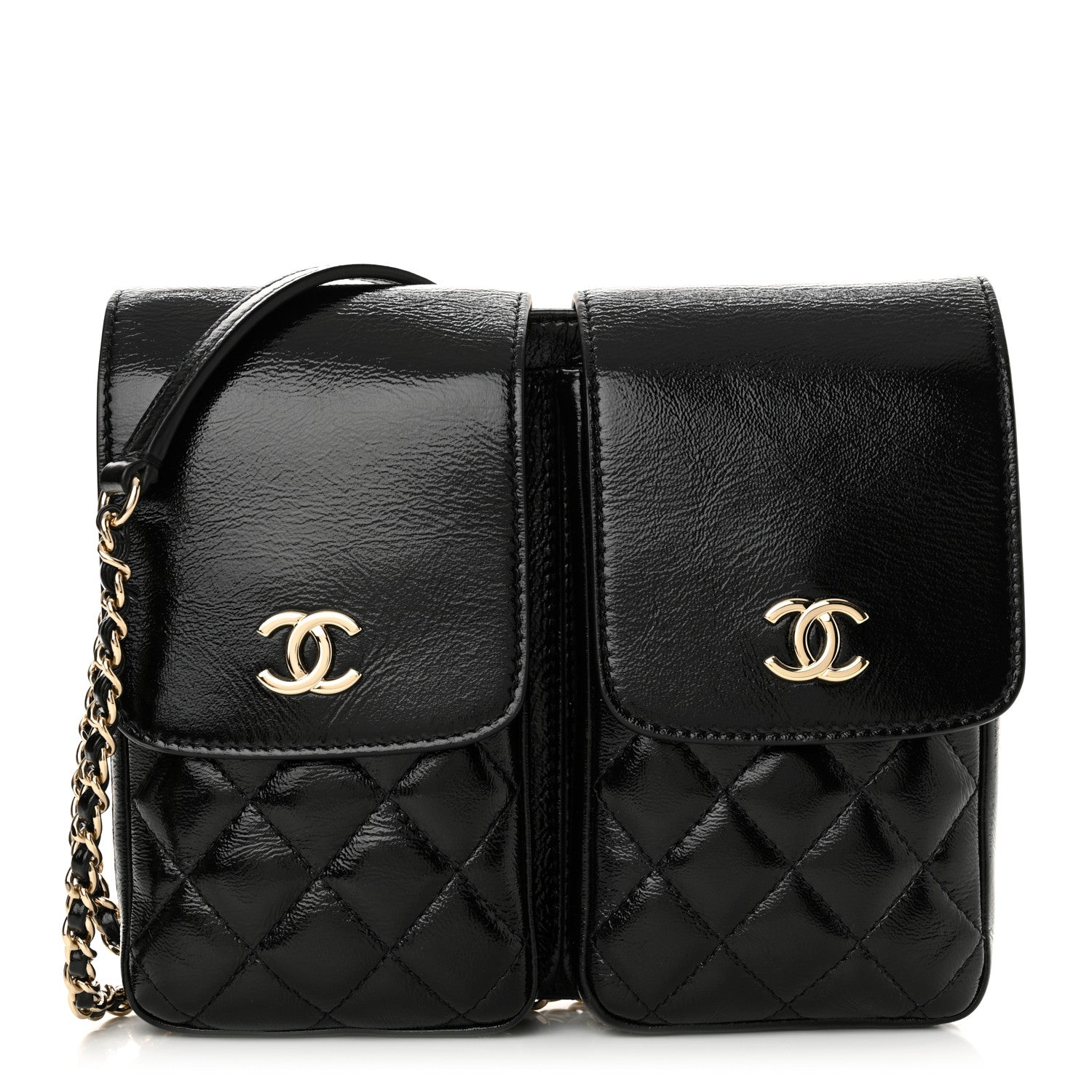 Chanel Glazed Calfskin Quilted Double Pocket Crossbody Flap Black 1 of 11