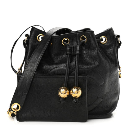 Chanel Caviar CC Stitched Drawstring Bucket Bag Black 1 of 12