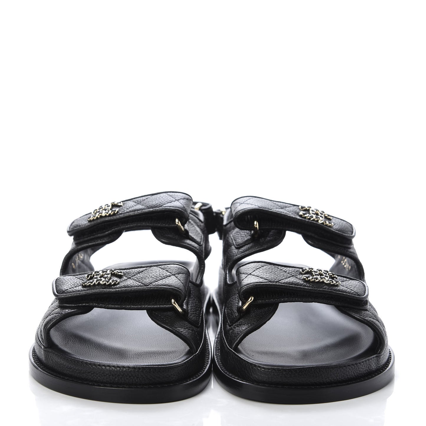 Grained Calfskin Velcro Dad Sandals 38 Black