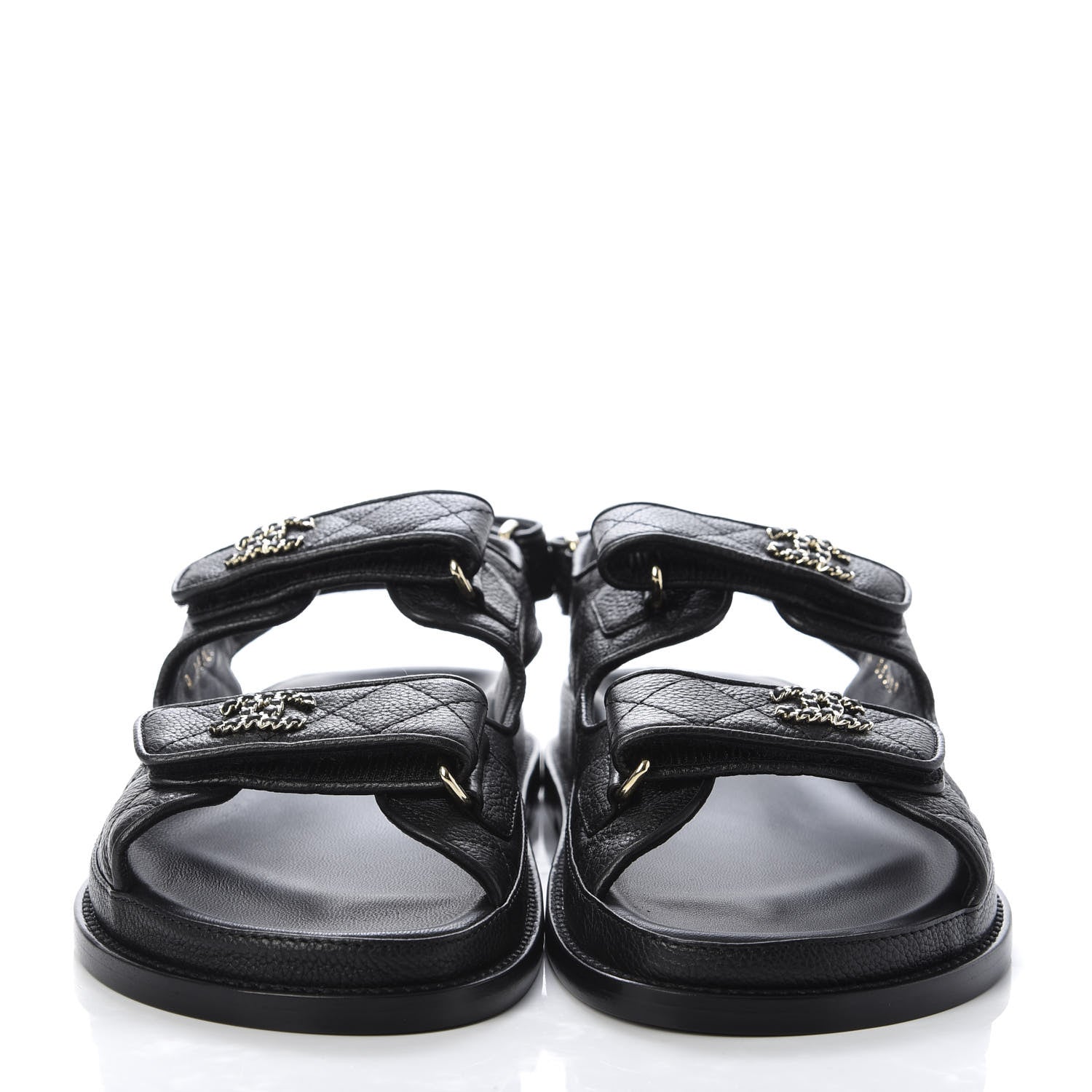 Chanel Grained Calfskin Velcro Dad Sandals 38 Black 2 of 10