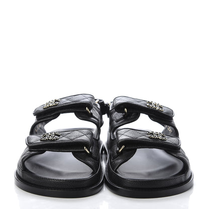 Chanel Grained Calfskin Velcro Dad Sandals 38 Black 2 of 10
