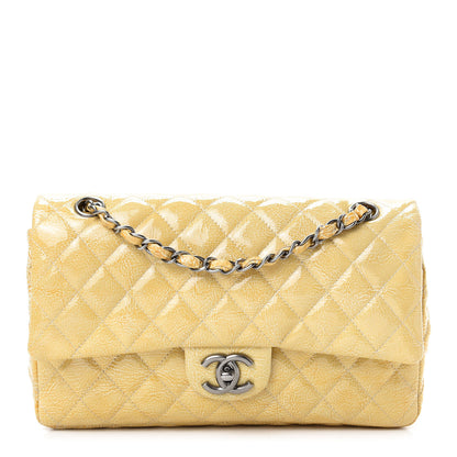 Chanel Crinkled Patent Quilted Medium Double Flap Light Beige 1 of 11