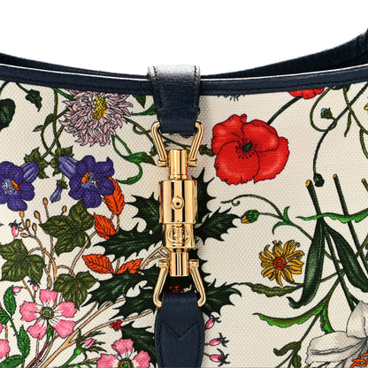 Gucci Canvas Flora Medium Jackie Hobo Blue Agata 8 of 10