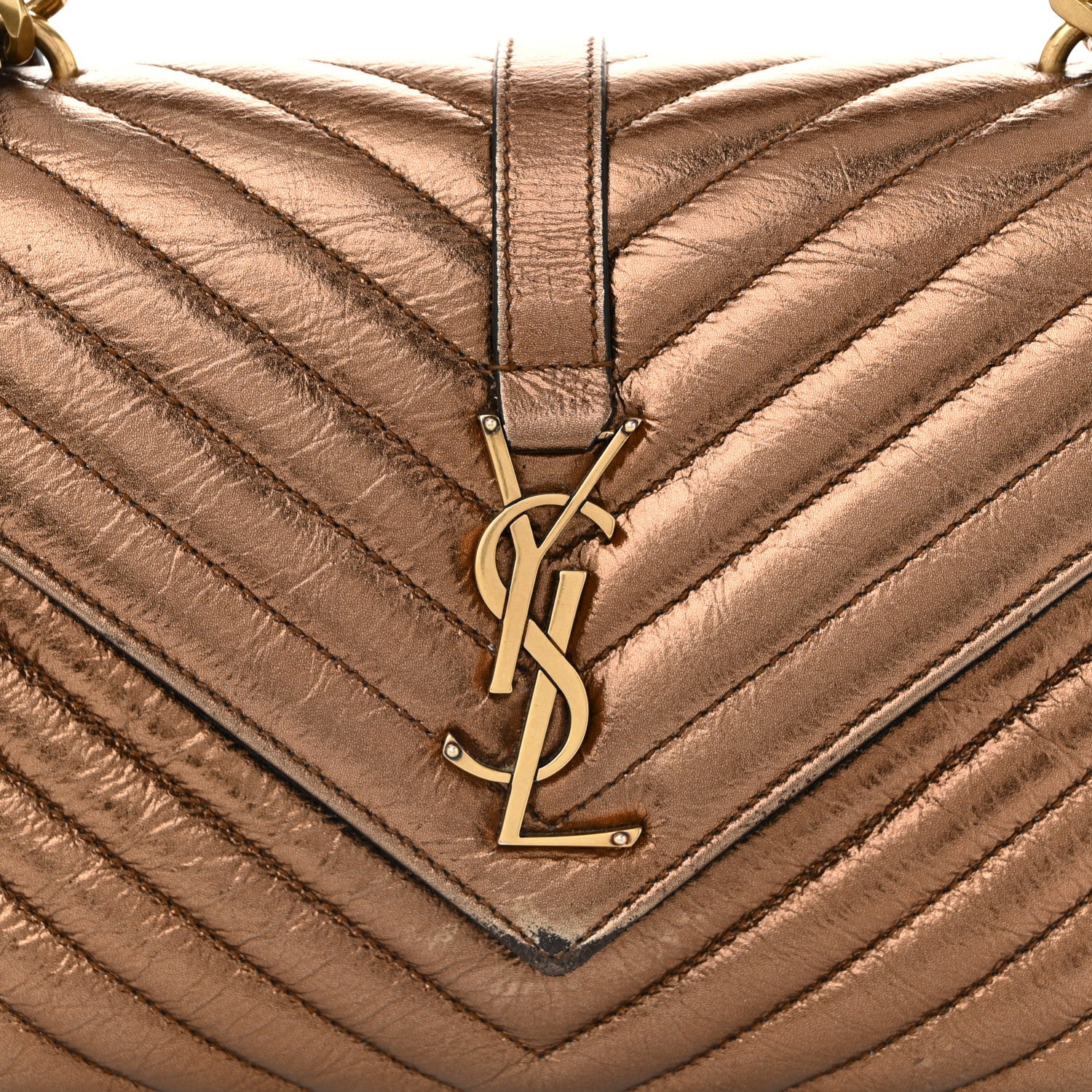 Saint Laurent Metallic Calfskin Matelasse Chevron Monogram Medium College Bag Bronze 8 of 14