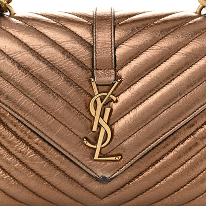 Saint Laurent Metallic Calfskin Matelasse Chevron Monogram Medium College Bag Bronze 8 of 14
