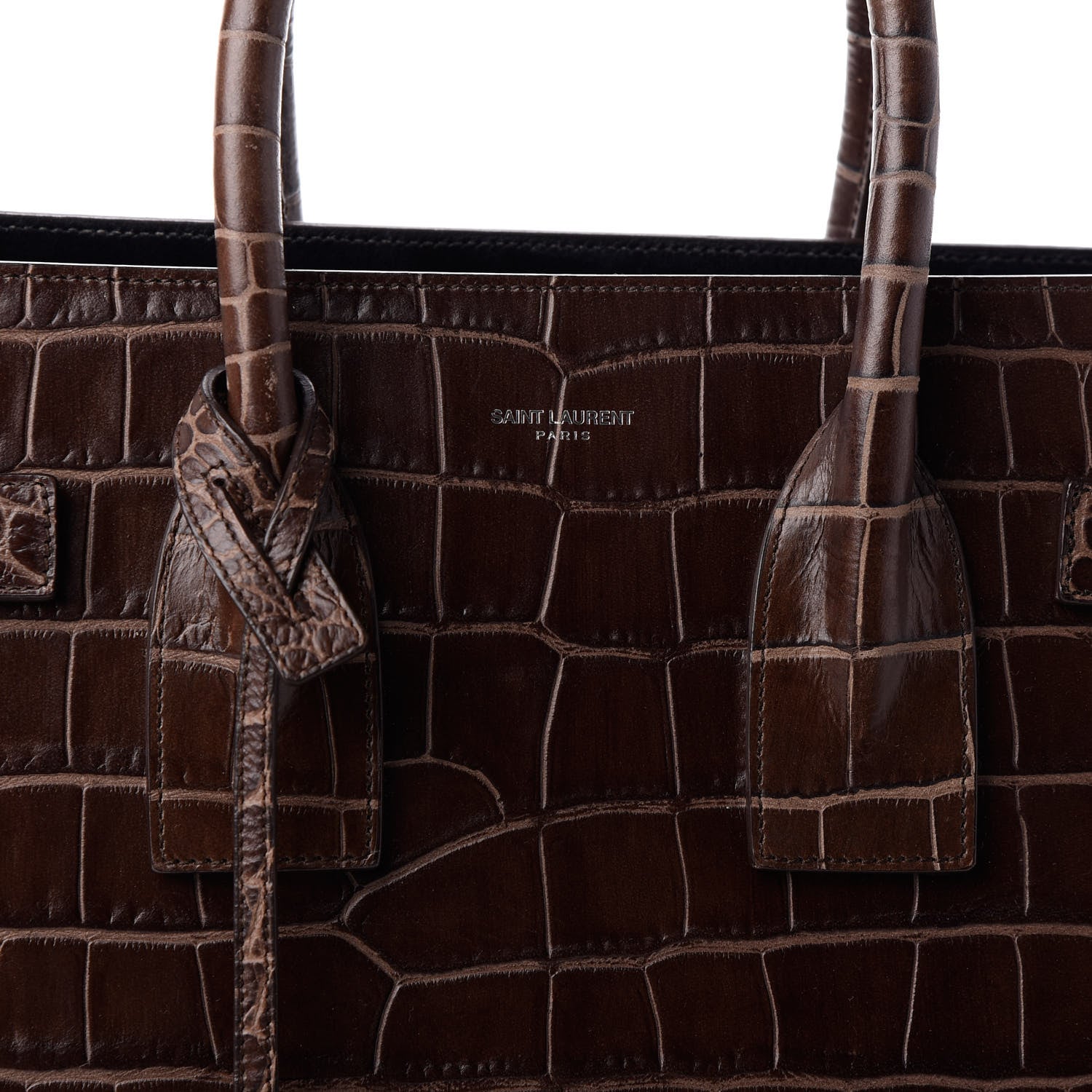 Saint Laurent Calfskin Crocodile Embossed Small Sac De Jour Brown 9 of 9
