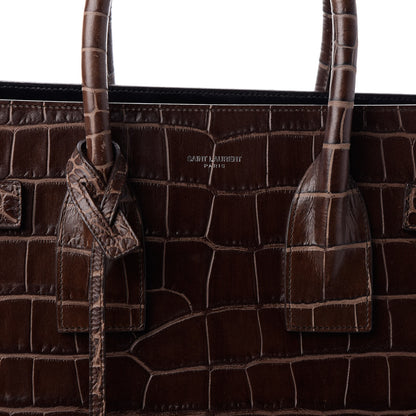 Saint Laurent Calfskin Crocodile Embossed Small Sac De Jour Brown 9 of 9
