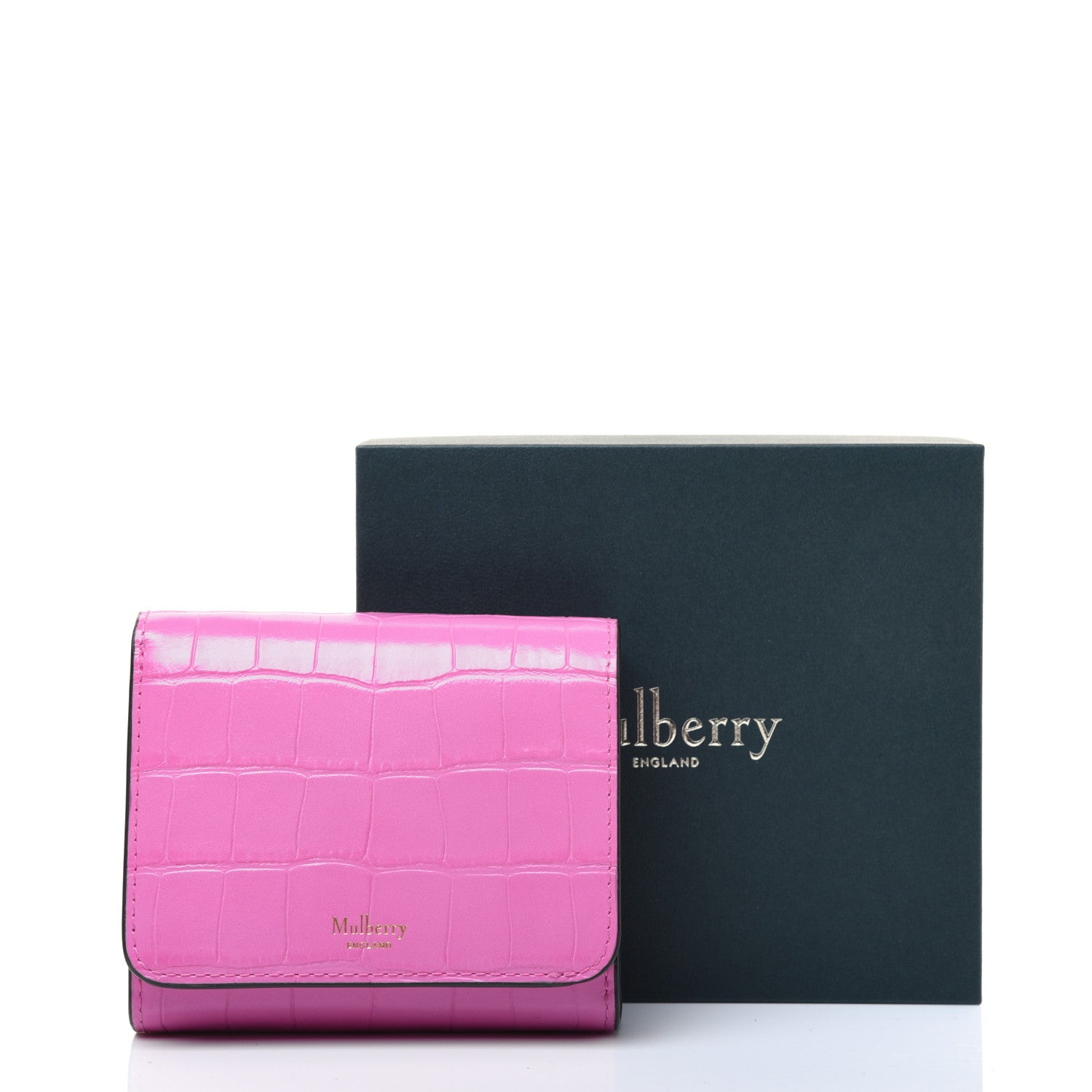 Mulberry Crocodile Embossed Calfskin Small French Continental Wallet Raspberry Pink 14 of 14