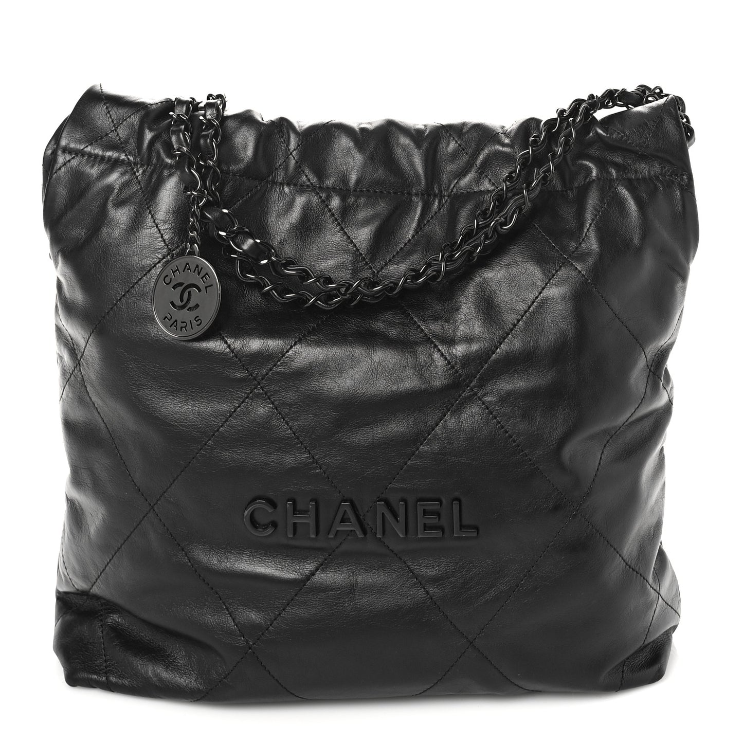 Shiny Calfskin Quilted Small Chanel 22 So Black
