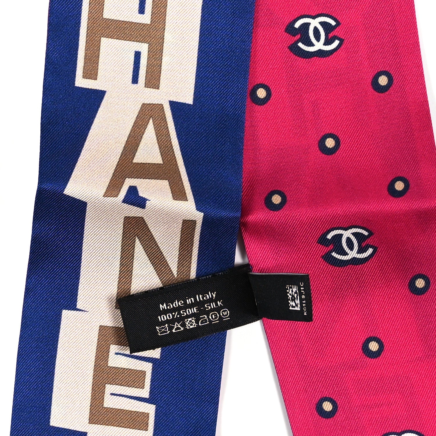 Chanel Silk Twill Slim Logo Bandeau Scarf Navy Pink 3 of 3