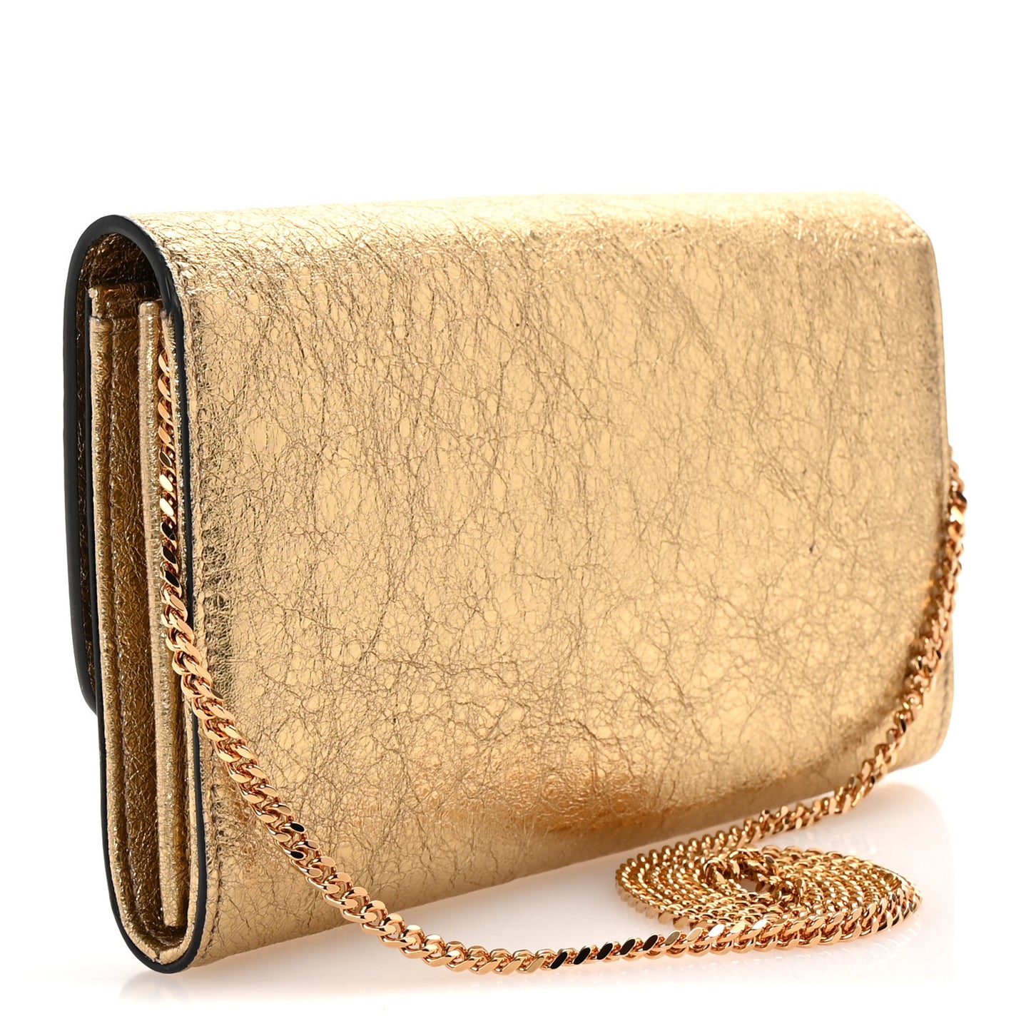 Metallic Calfskin Medusa Wallet On Chain Gold