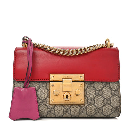 Gucci GG Supreme Monogram Calfskin Small Padlock Shoulder Bag Beige Hibiscus Red New Rosette 1 of 10