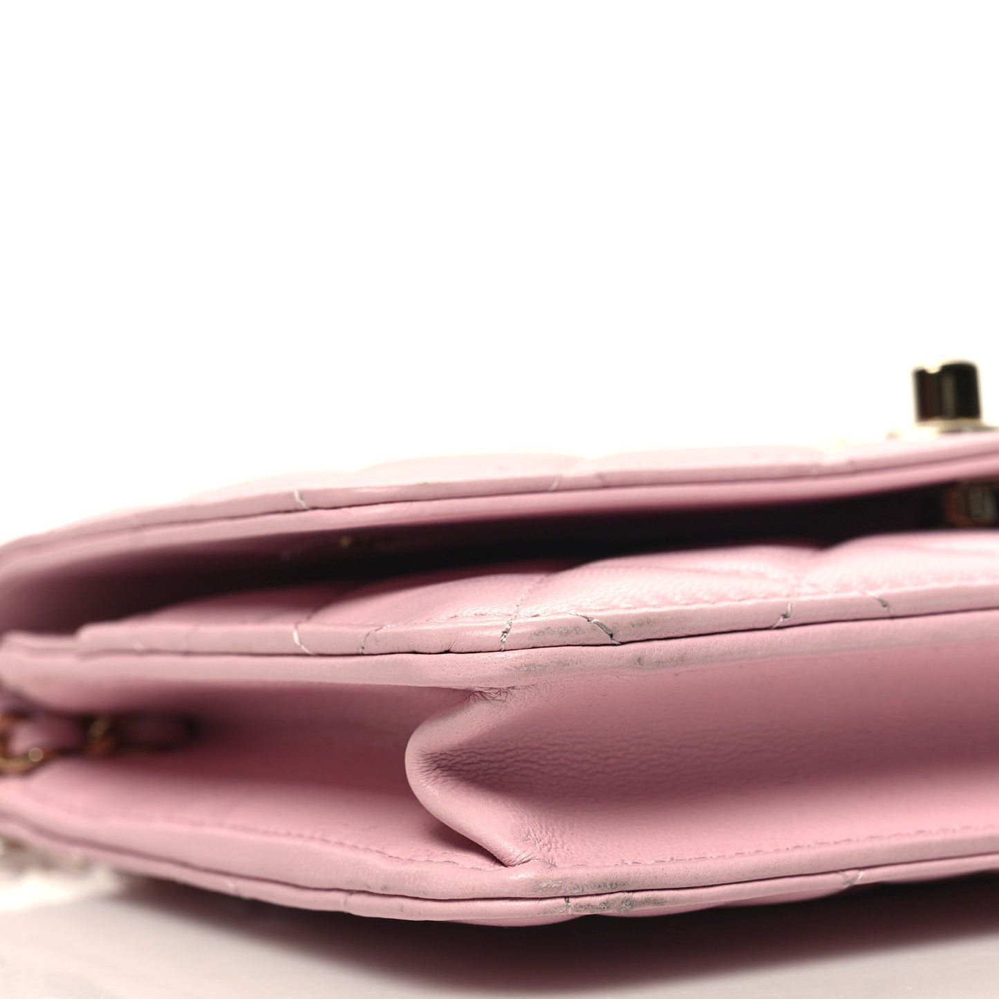 Lambskin Quilted Pearl Top Handle Wallet On Chain WOC Light Pink