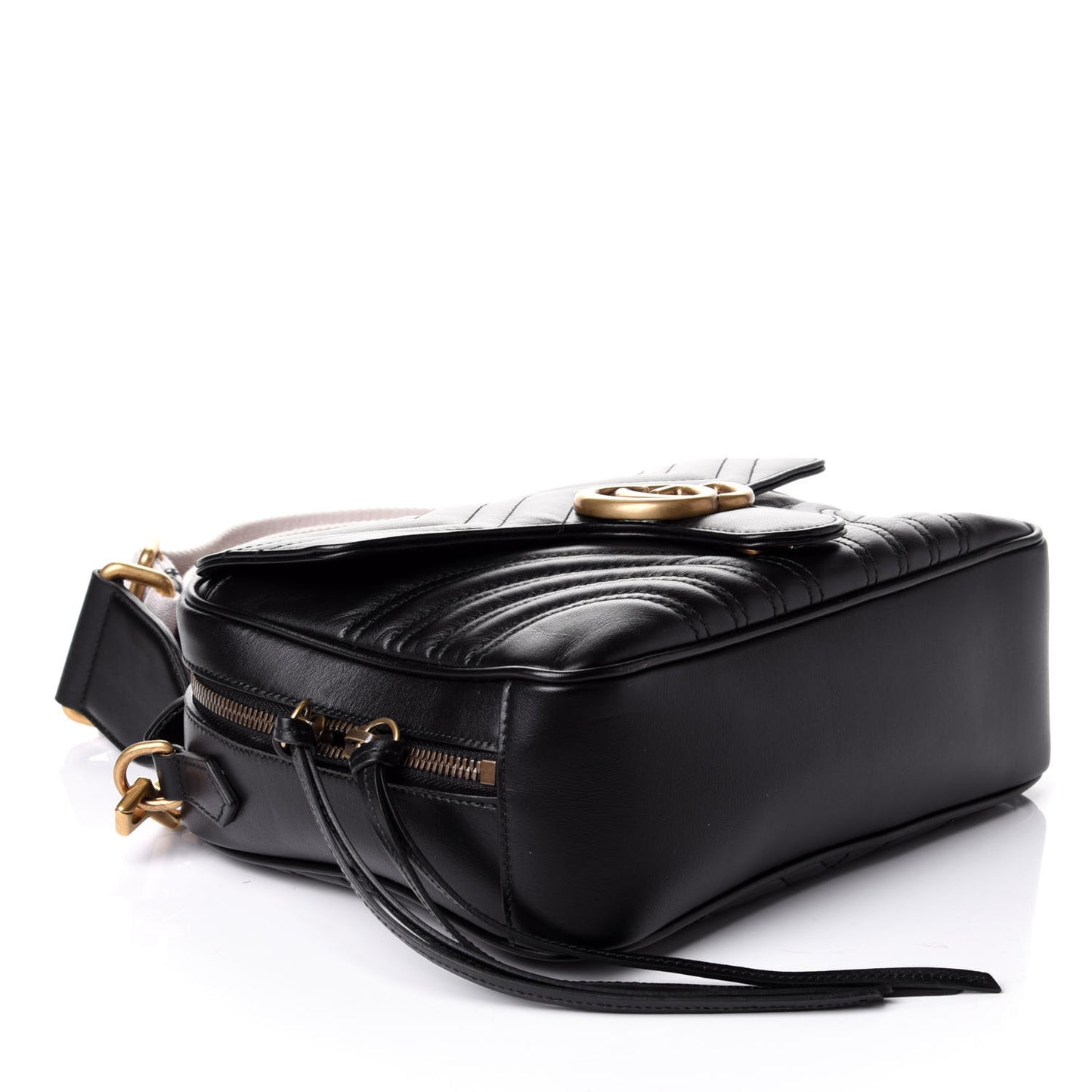 Calfskin Matelasse Sylvie Web Small GG Marmont Top Handle Shoulder Bag Black