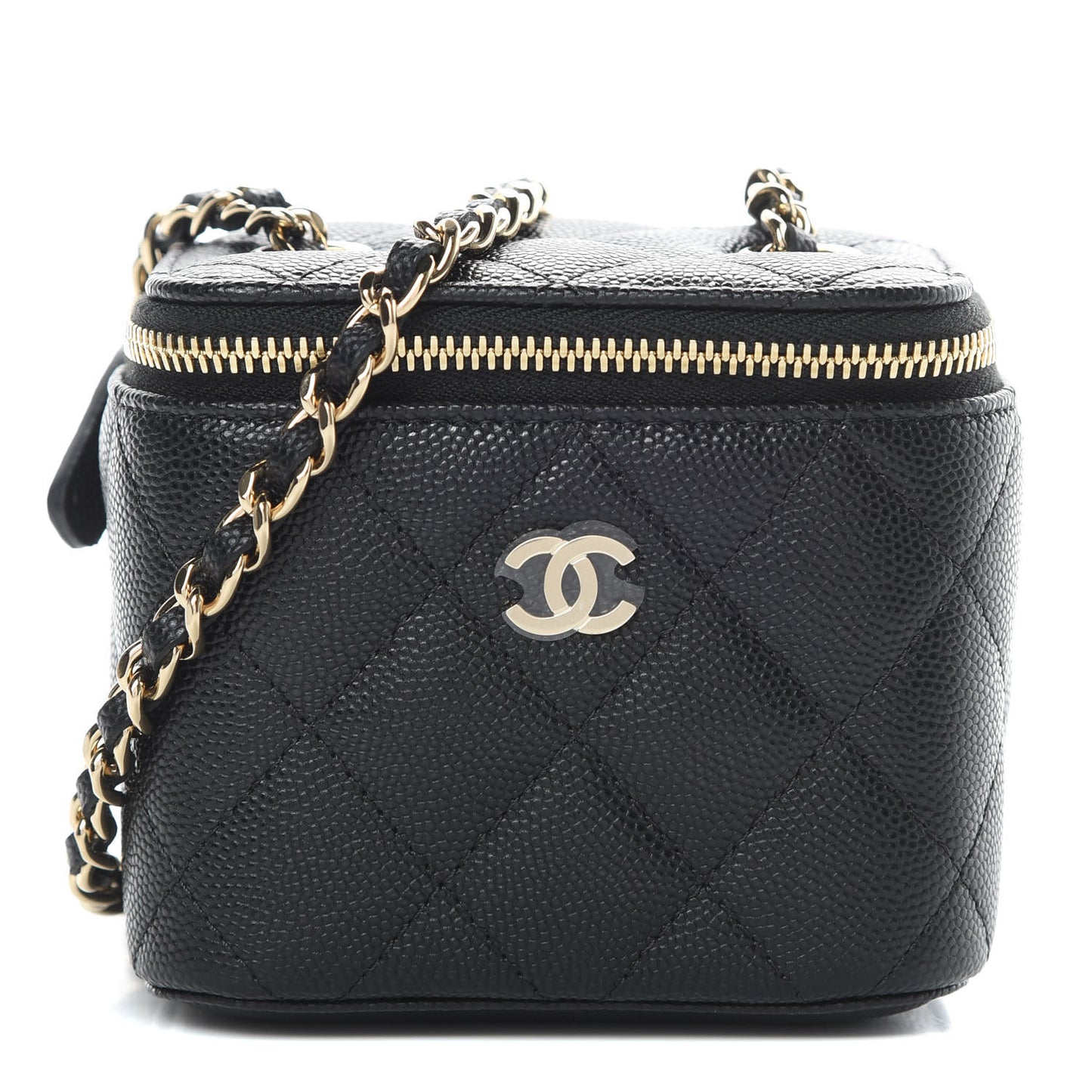 Caviar Quilted Mini Vanity Case With Chain Black
