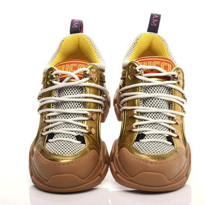 Gucci X SEGA Metallic Calfskin Mesh Womens Flashtrek Sneakers 36 Oro Vecchio Mystic White Silver 5 of 9