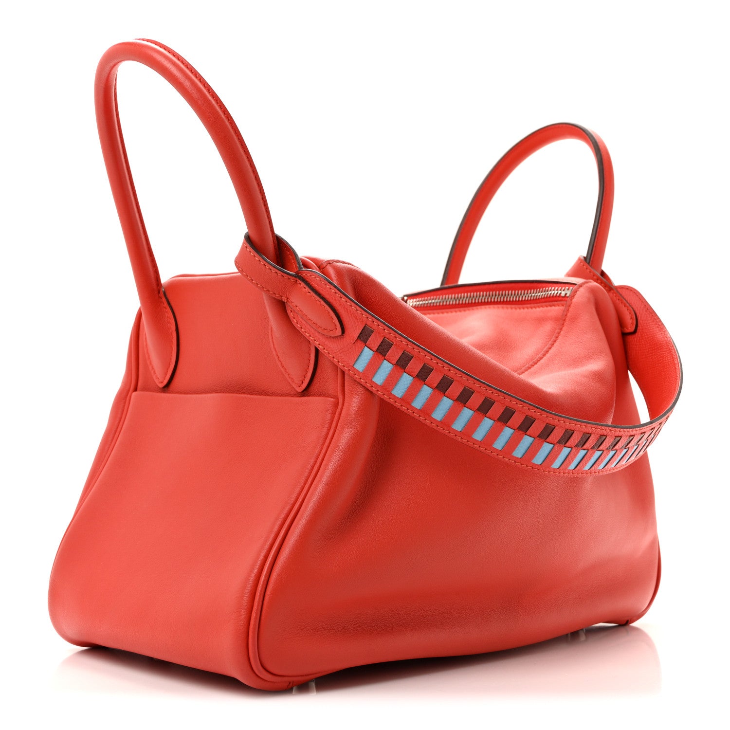 Hermes Swift Epsom Lindy 30 Tressage De Cuir Rouge De Coeur Bleu Du Nord Rouge H 3 of 13