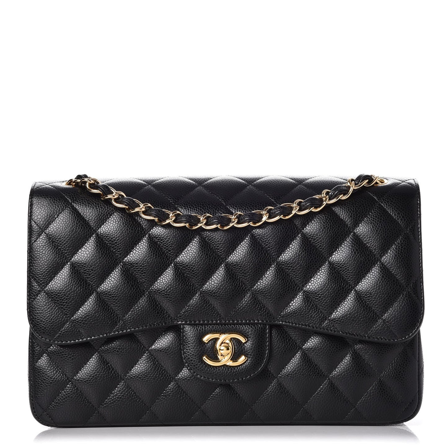 Caviar Quilted Jumbo Double Flap Black