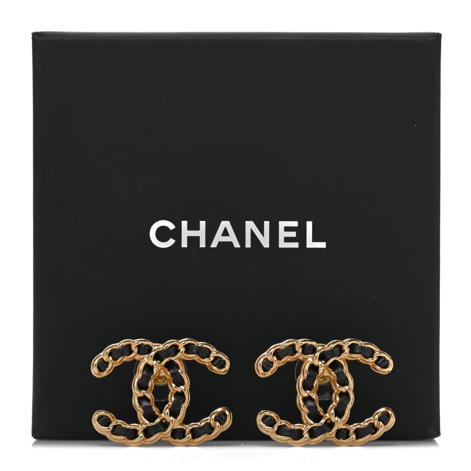 Chanel Lambskin CC Chain Earrings Black Gold 5 of 5