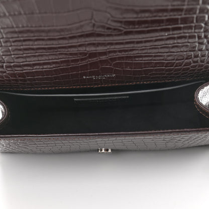 Saint Laurent Calfskin Crocodile Embossed Medium Classic Monogram Kate Tassel Satchel Dark Brown 4 of 8