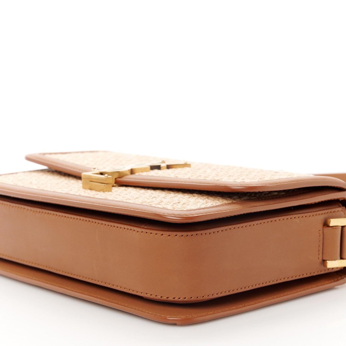 Raffia Calfskin Small Solferino Satchel Beige Brick