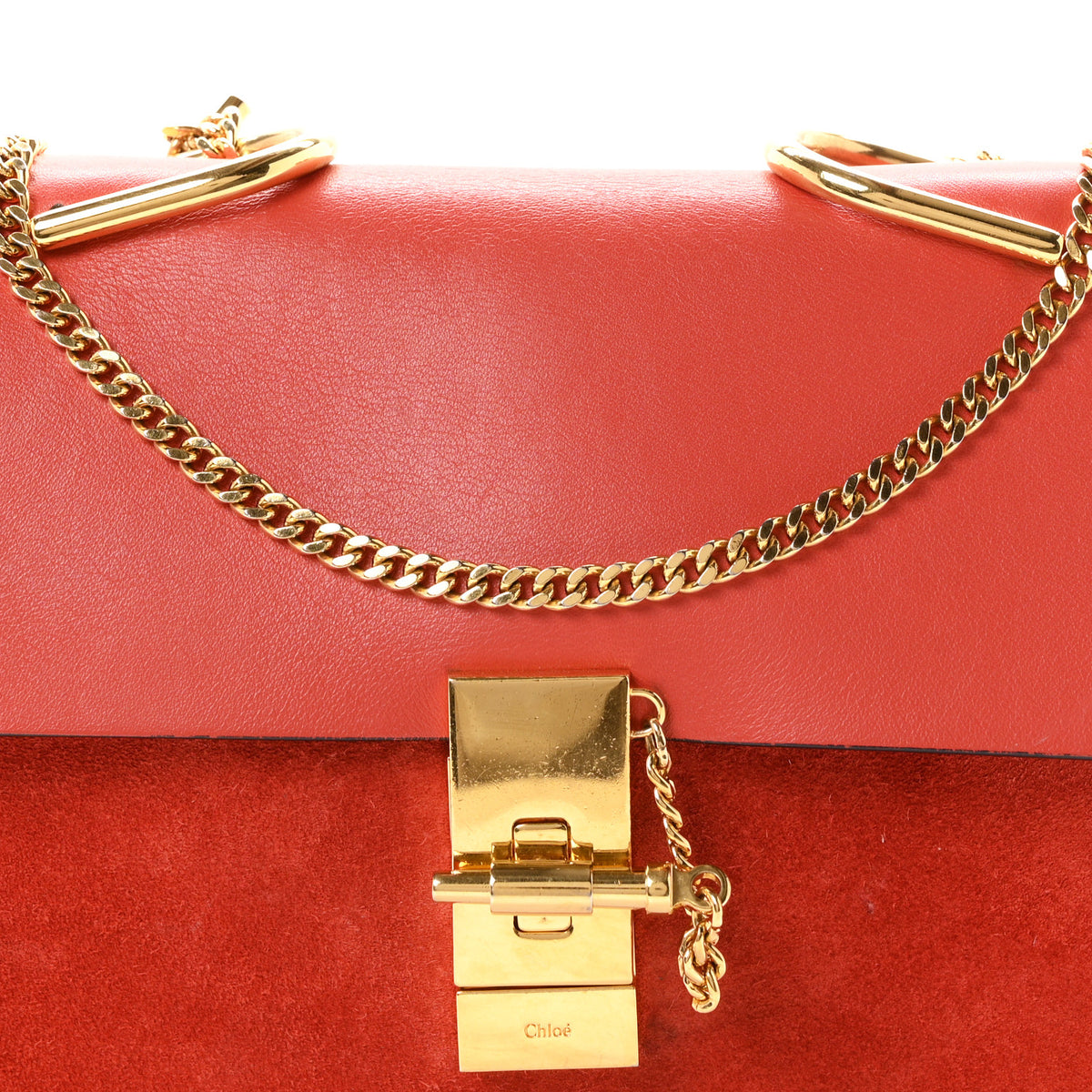Suede Smooth Calfskin Drew Shoulder Bag Poppy