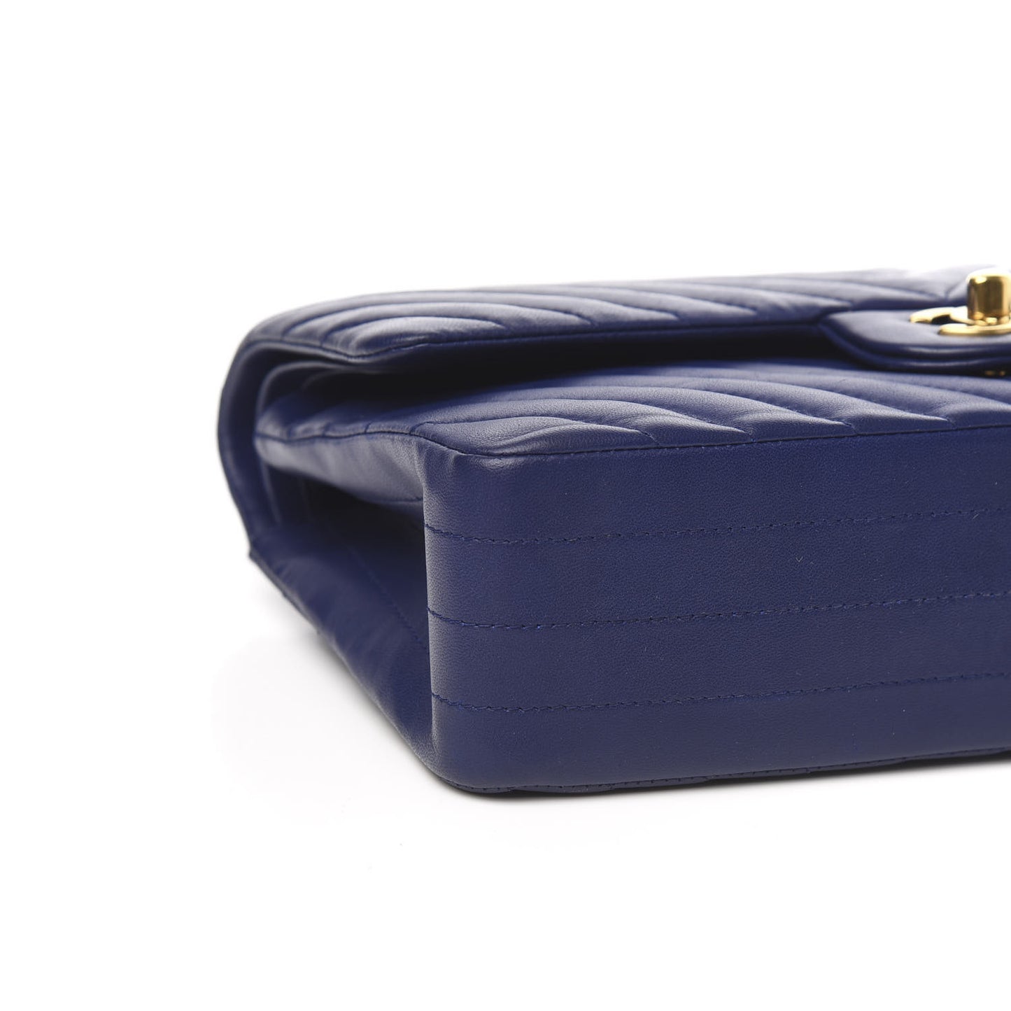 Lambskin Chevron Quilted Medium Double Flap Blue