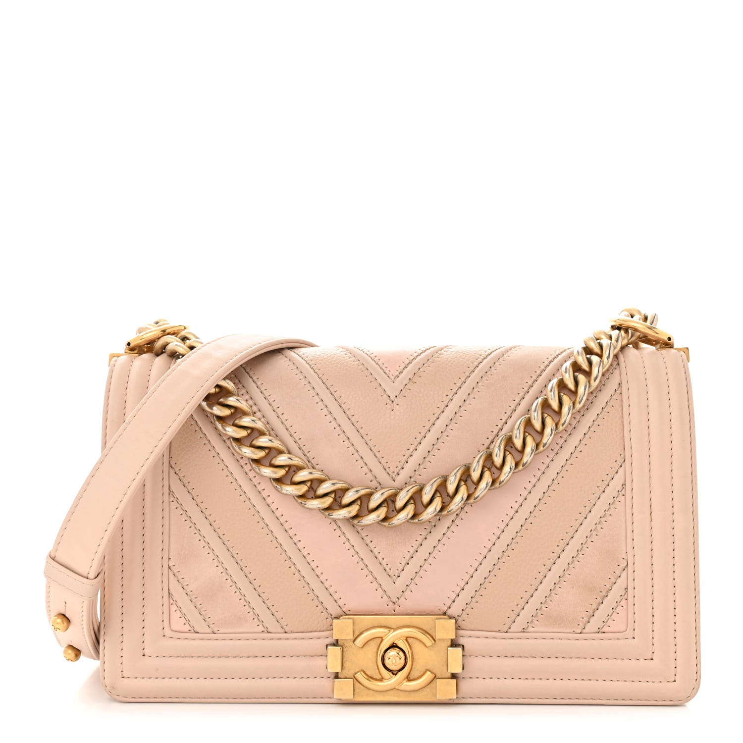 Chanel Caviar Suede Calfskin Chevron Medium Boy Flap Beige 1 of 13