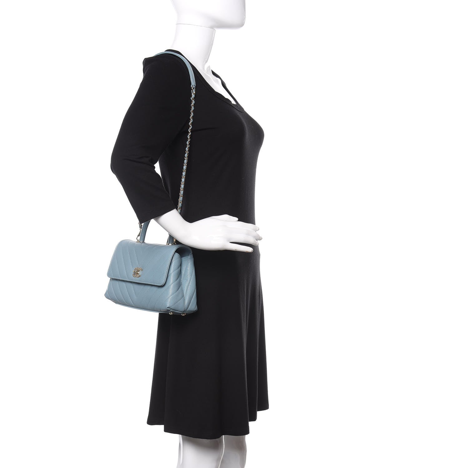 Chanel Caviar Chevron Quilted Mini Coco Handle Flap Sky Blue 2 of 11