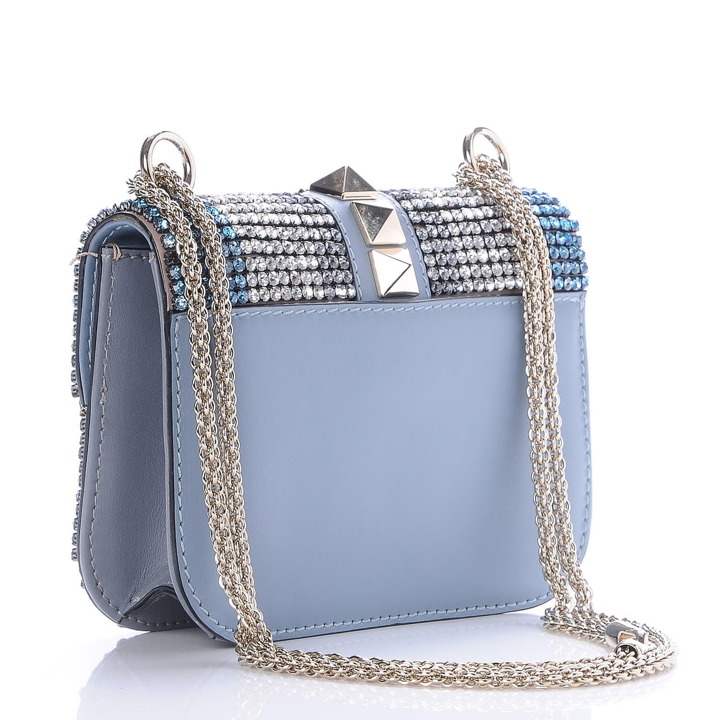 Vitello Crystal Embellished Small Glam Lock Rockstud Flap London Stone