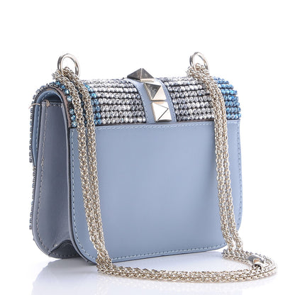 Valentino Garavani Vitello Crystal Embellished Small Glam Lock Rockstud Flap London Stone 4 of 9