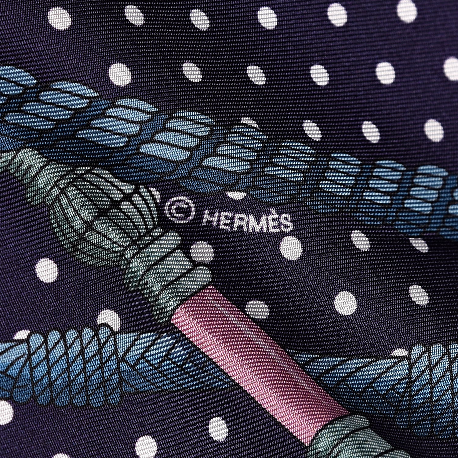 Hermes Silk Clic Clac a Pois Maxi Twilly Rose Vif Marine Prune 4 of 4