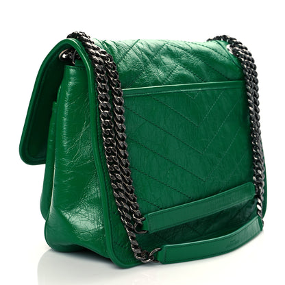 Saint Laurent Crinkled Calfskin Matelasse Monogram Medium Niki Chain Satchel New Vert Praire 3 of 10