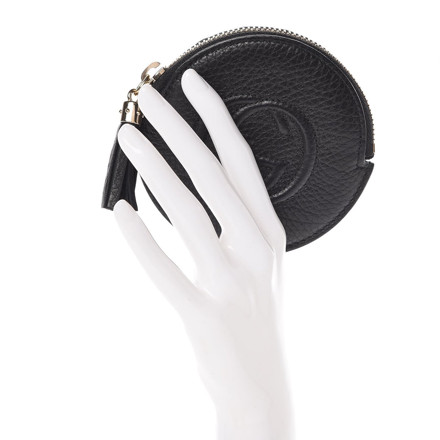 Pebbled Calfskin Round Coin Purse Black