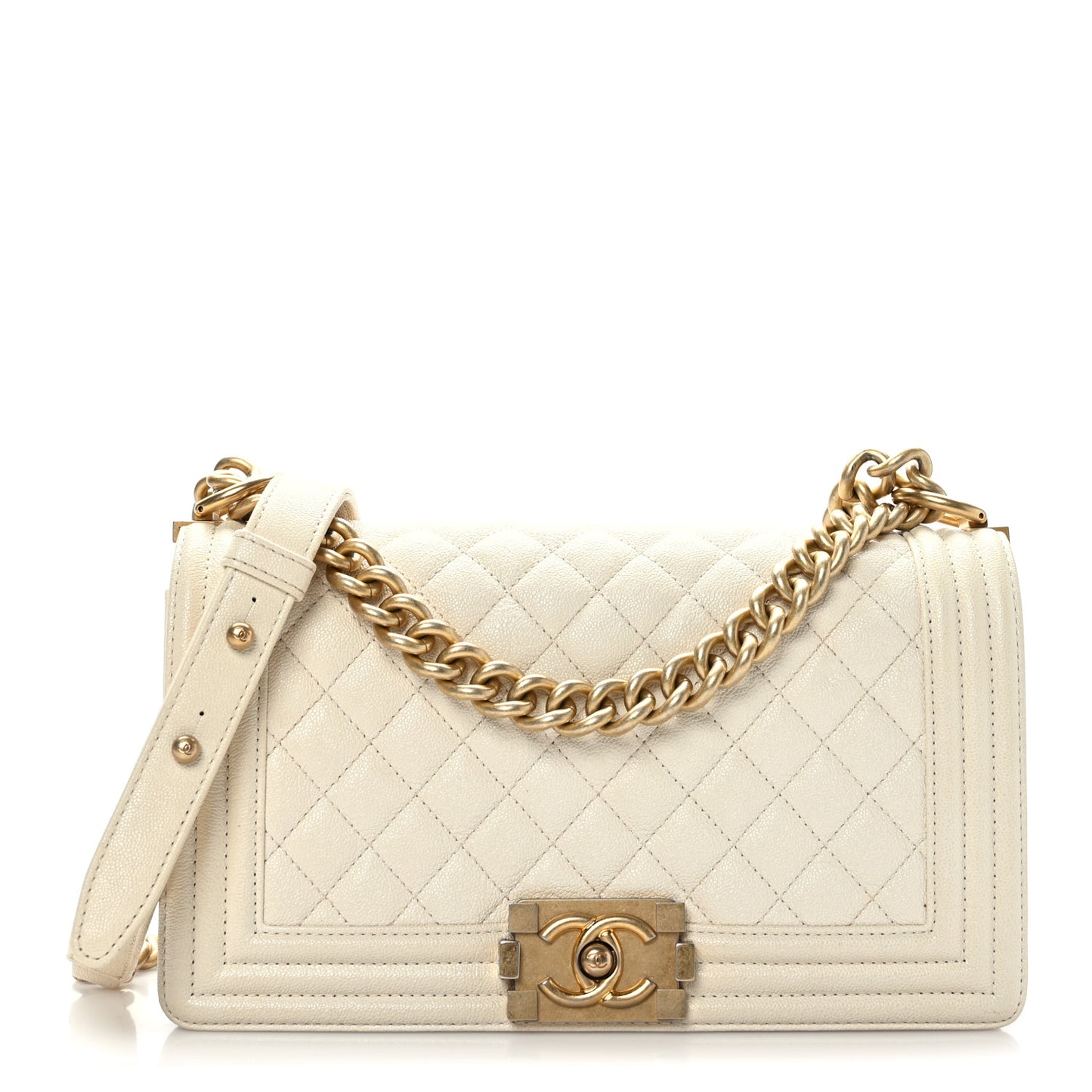 Caviar Quilted Medium Boy Flap White