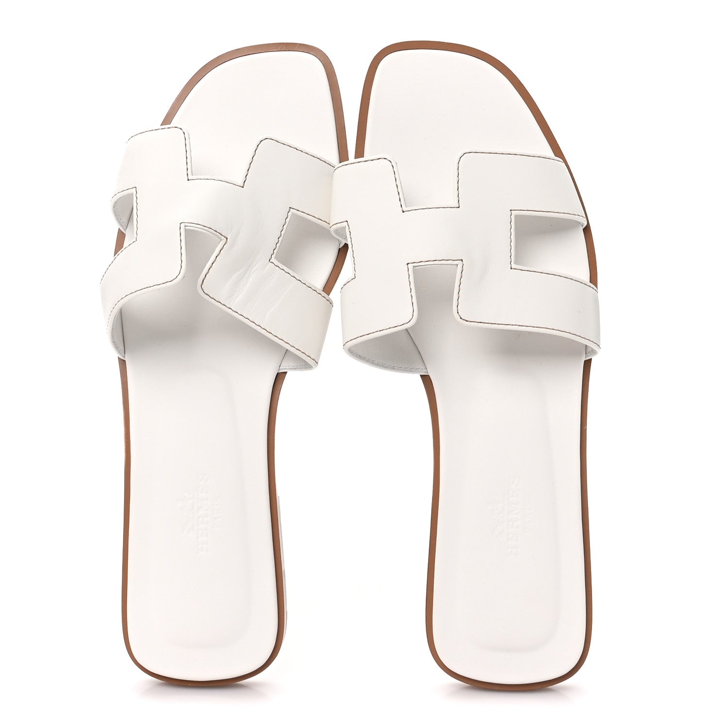 Hermes Box Calfskin Oran Sandals 37 White 2 of 9