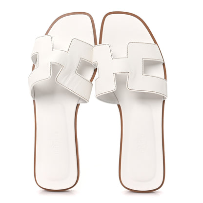 Hermes Box Calfskin Oran Sandals 37 White 2 of 9