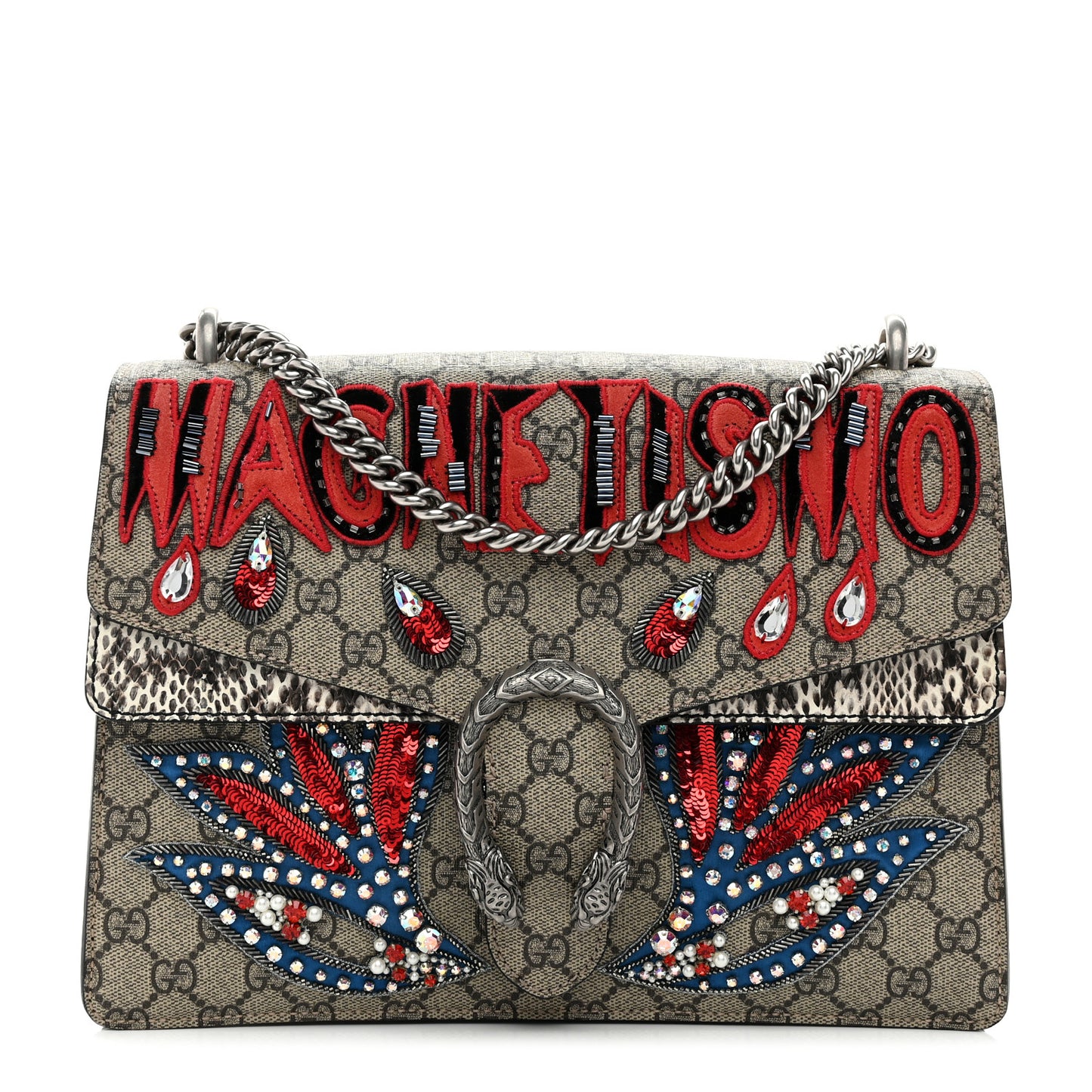 GG Supreme Monogram Snakeskin Crystal Magnetismo Embroidered Medium Dionysus Shoulder Bag