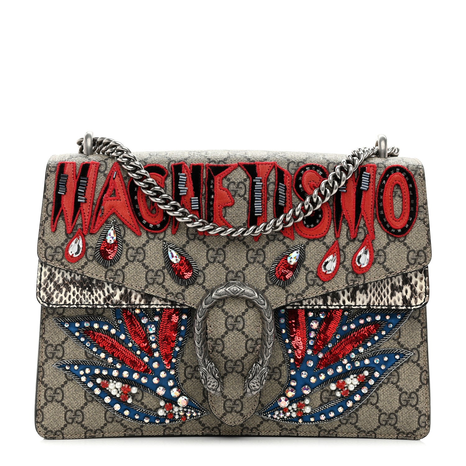 Gucci GG Supreme Monogram Snakeskin Crystal Magnetismo Embroidered Medium Dionysus Shoulder Bag 1 of 10