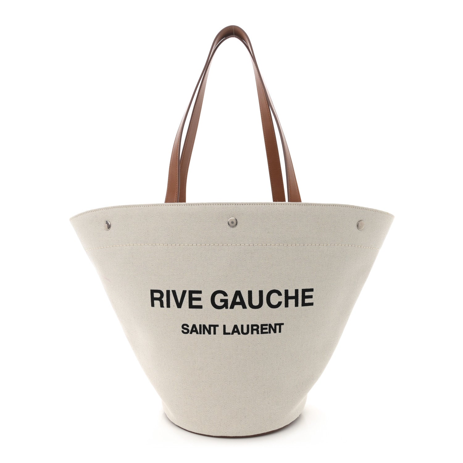 Saint Laurent Linen Calfskin Rive Gauche Basket Tote Optic White Tan 1 of 13