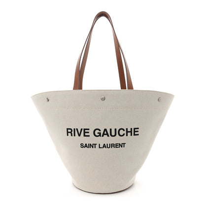 Saint Laurent Linen Calfskin Rive Gauche Basket Tote Optic White Tan 1 of 13