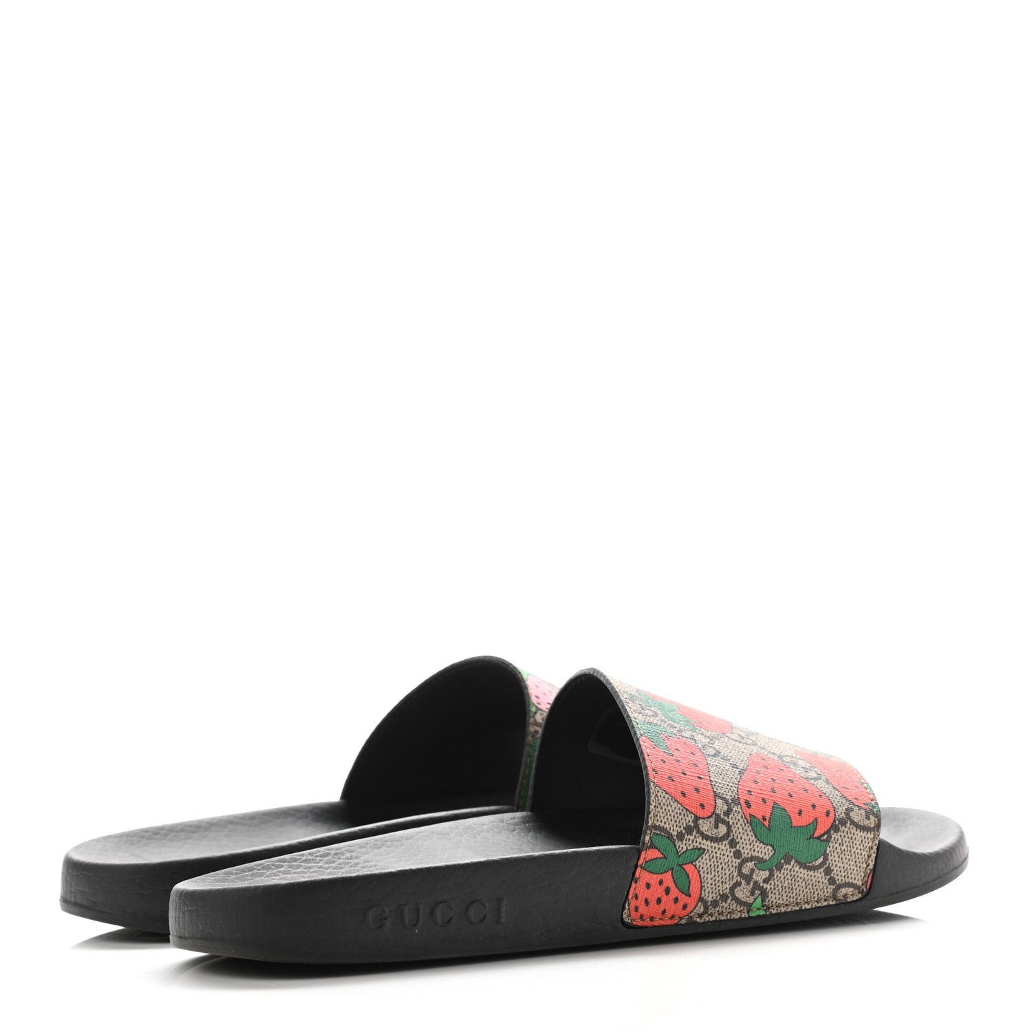 Gucci GG Supreme Monogram Strawberry Slide Sandals 38 Beige Multicolor 4 of 8
